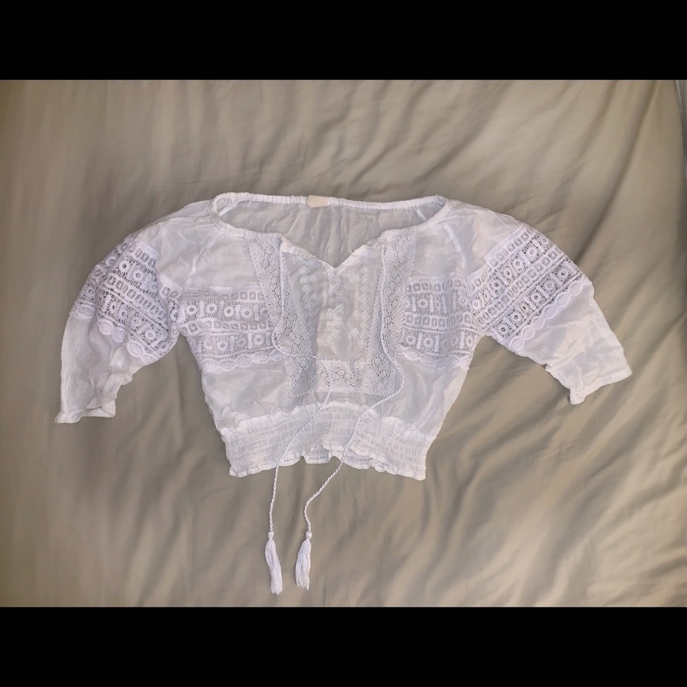 White Lace Cropped Shirt